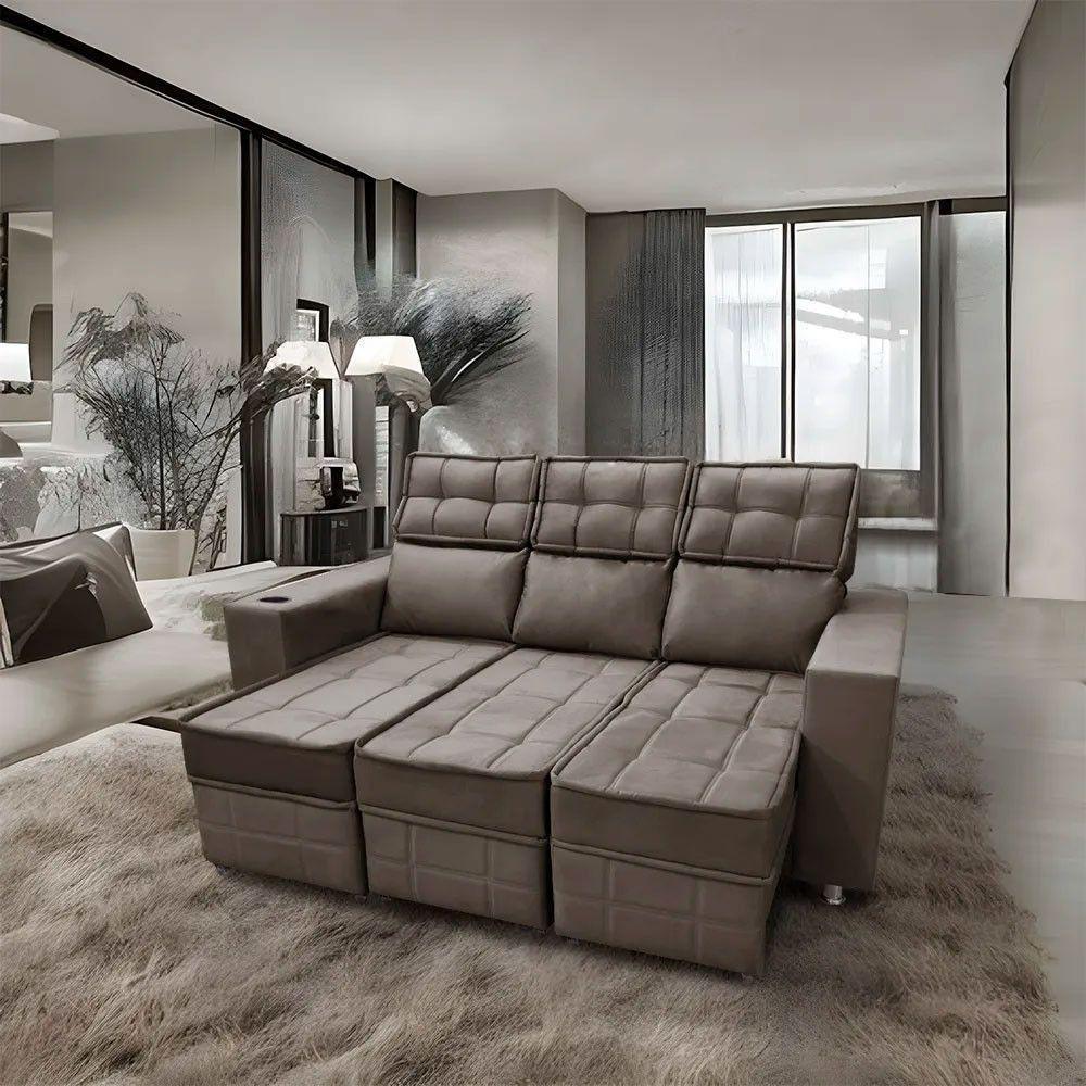 Sofá Retrátil E Reclinável 3 Lugares Londres Speciale Home Marrom - 3
