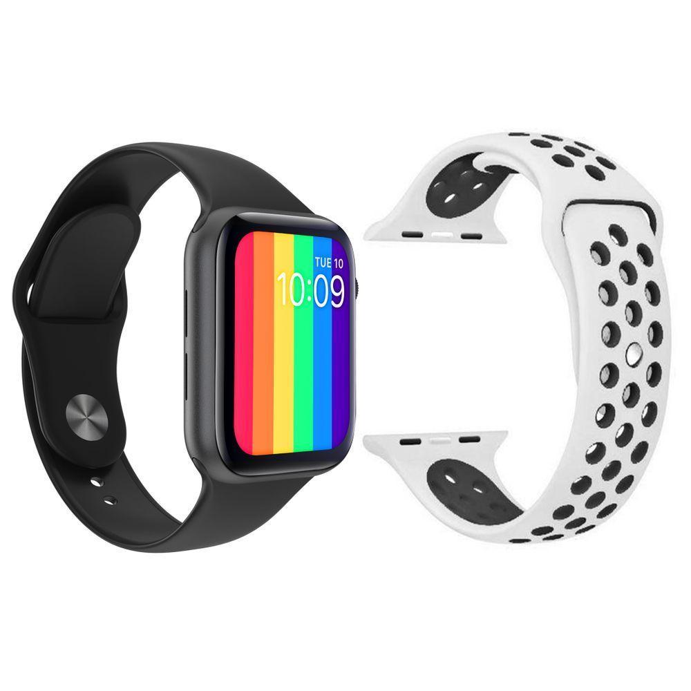 Kit 1 Smartwatch Preto + 1 Pulseira Extra Branco E Preto - 1
