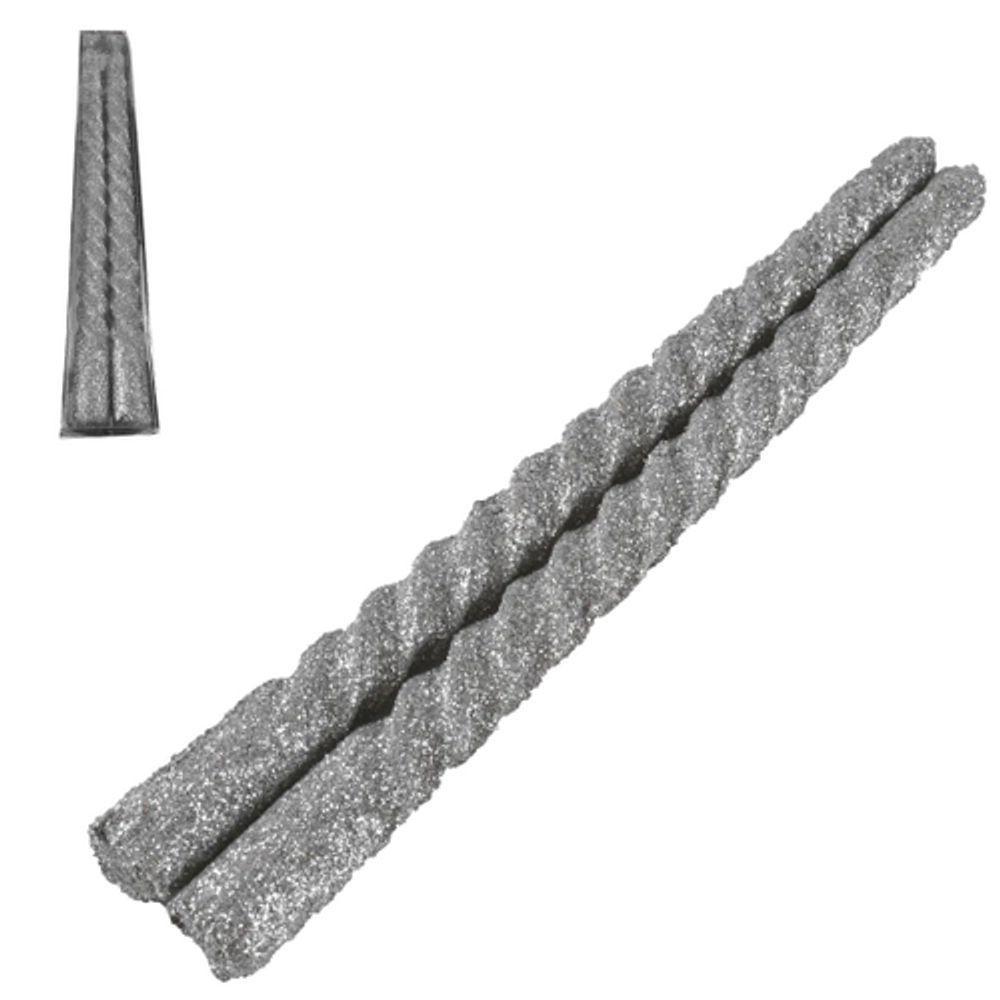 Kit 2 Velas Retorcidas De Natal Decorativa Com Glitter Prata - 1