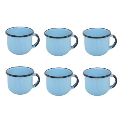 Jogo De Xícara De Chá 06 Peças Esmaltada Azul Claro 240 Ml Ewel