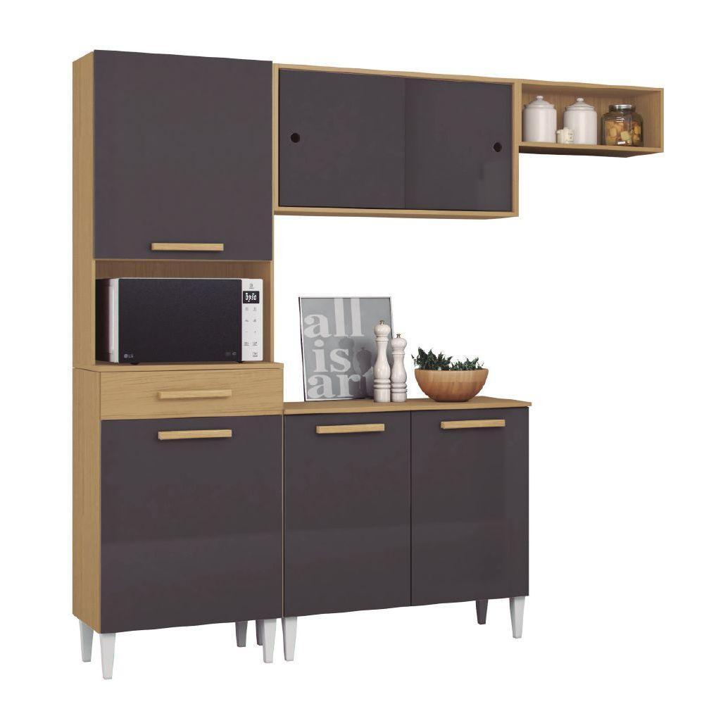 Cozinha Completa Com Armário Aéreo E Balcão 6 Portas 1 Gaveta Atacama / Grafite Isabelle Aramóveis Atac Graf - 1