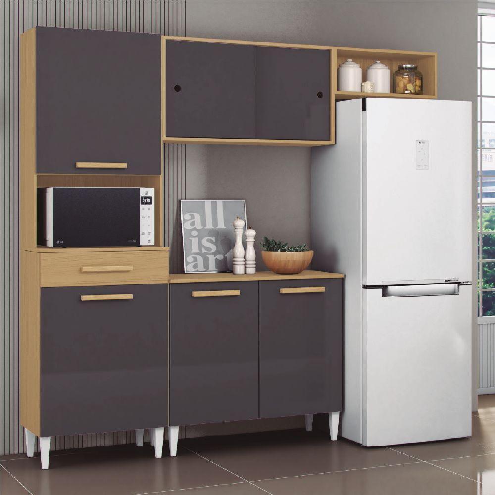 Cozinha Completa Com Armário Aéreo E Balcão 6 Portas 1 Gaveta Atacama / Grafite Isabelle Aramóveis Atac Graf - 2