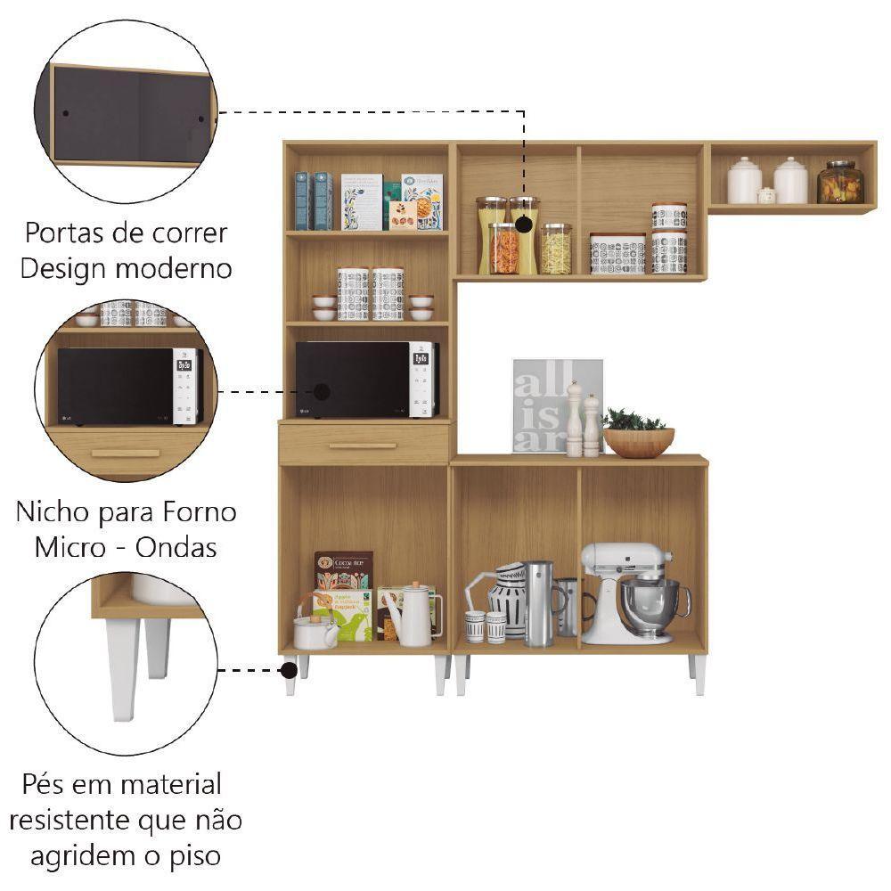 Cozinha Completa Com Armário Aéreo E Balcão 6 Portas 1 Gaveta Atacama / Grafite Isabelle Aramóveis Atac Graf - 4