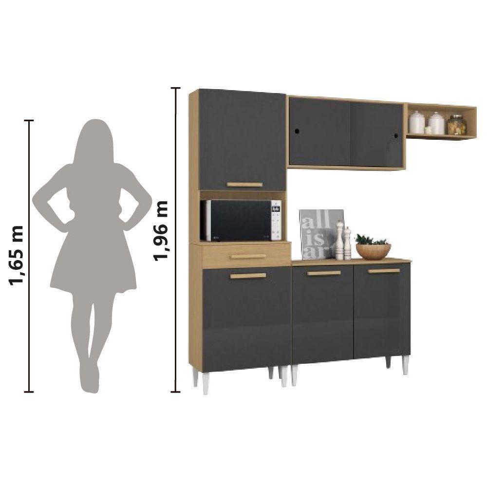 Cozinha Completa Com Armário Aéreo E Balcão 6 Portas 1 Gaveta Atacama / Grafite Isabelle Aramóveis Atac Graf - 5