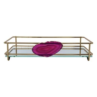 Bandeja Fence Ágata Dourada 10X20 Vermelho Rosado