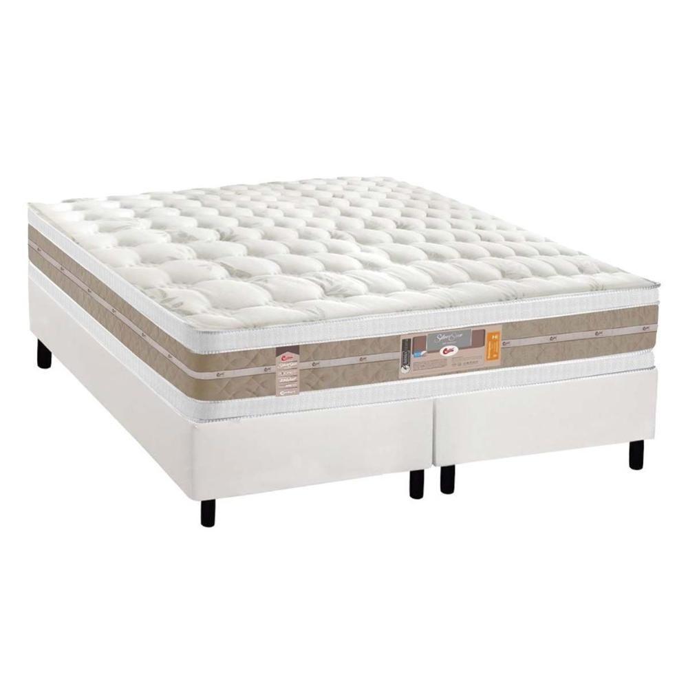Cama Box Queen: Colchão Molas Castor Pocket Silver Star Air Double Face + Base CRC Courano White(158x198) - 1