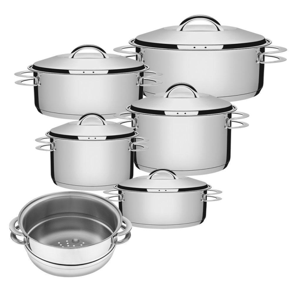 Jogo De Caçarola Solar 5 Peças + Cozi-vapore Solar Em Aço Inox Fundo Triplo Tramontina - 1