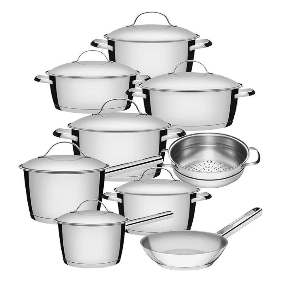 Jogo De Panelas 9 Peças Allegra Com Cozi-vapore E Frigideira Em Aço Inox Fundo Triplo Tramontina - 1