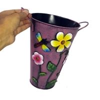 Balde Vaso De Ferro Com Alça Jardim Flor Libelula - 3