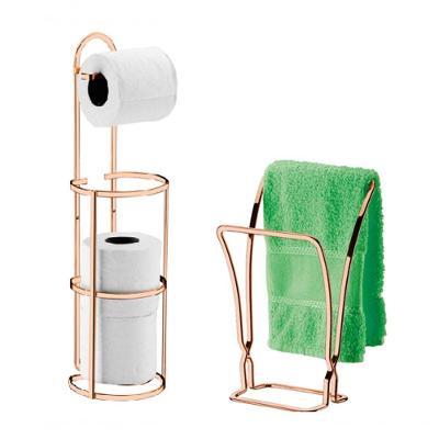Banheiro Lavabo Rose Gold 02 Peças Porta Toalha De Bancada