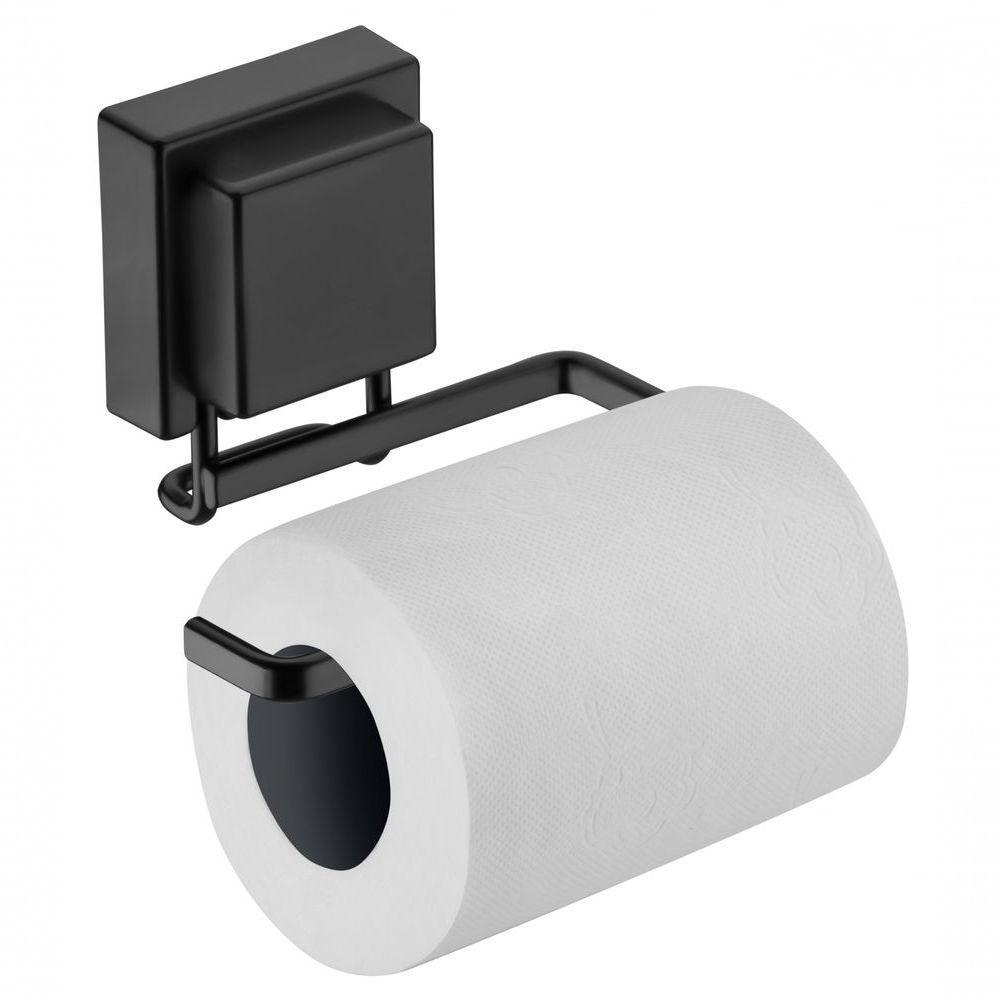 Porta Papel Higienico Suporte Preto Fosco Ventosa 8052pt - 1