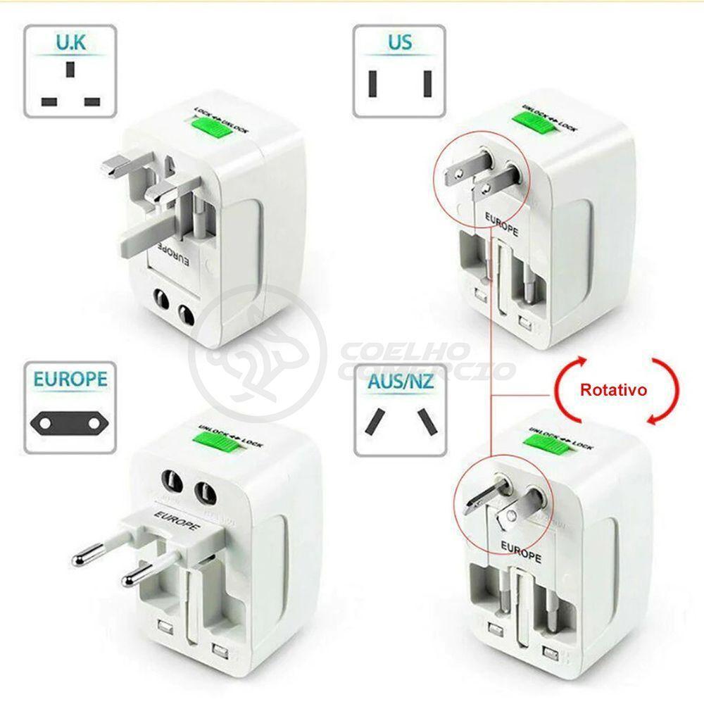 Adaptador Tomada Universal Padrão 150 Países Uk Europa Eua Asia Viagem Bivolt 110/220 Bivolt Aio - 1