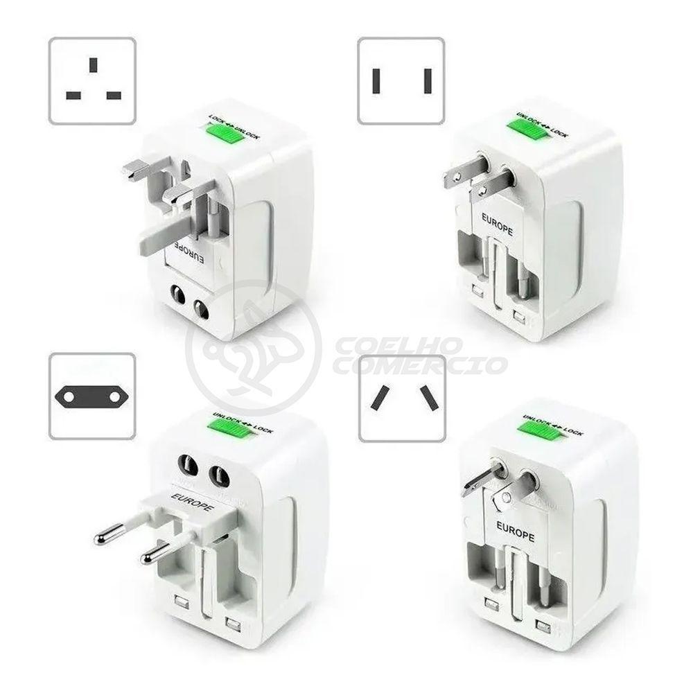Adaptador Tomada Universal Padrão 150 Países Uk Europa Eua Asia Viagem Bivolt 110/220 Bivolt Aio - 1
