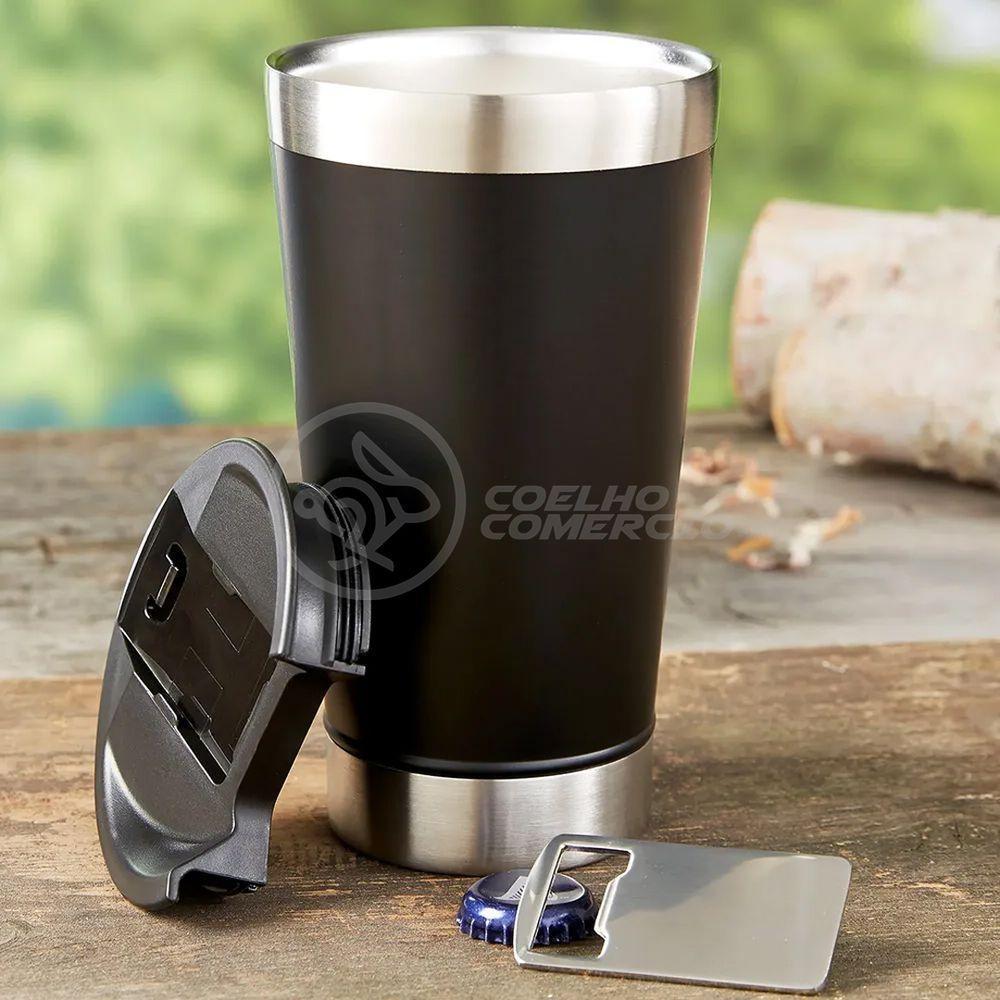 Copo Térmico Com Tampa E Abridor De Garrafa 473ml Preto - 3