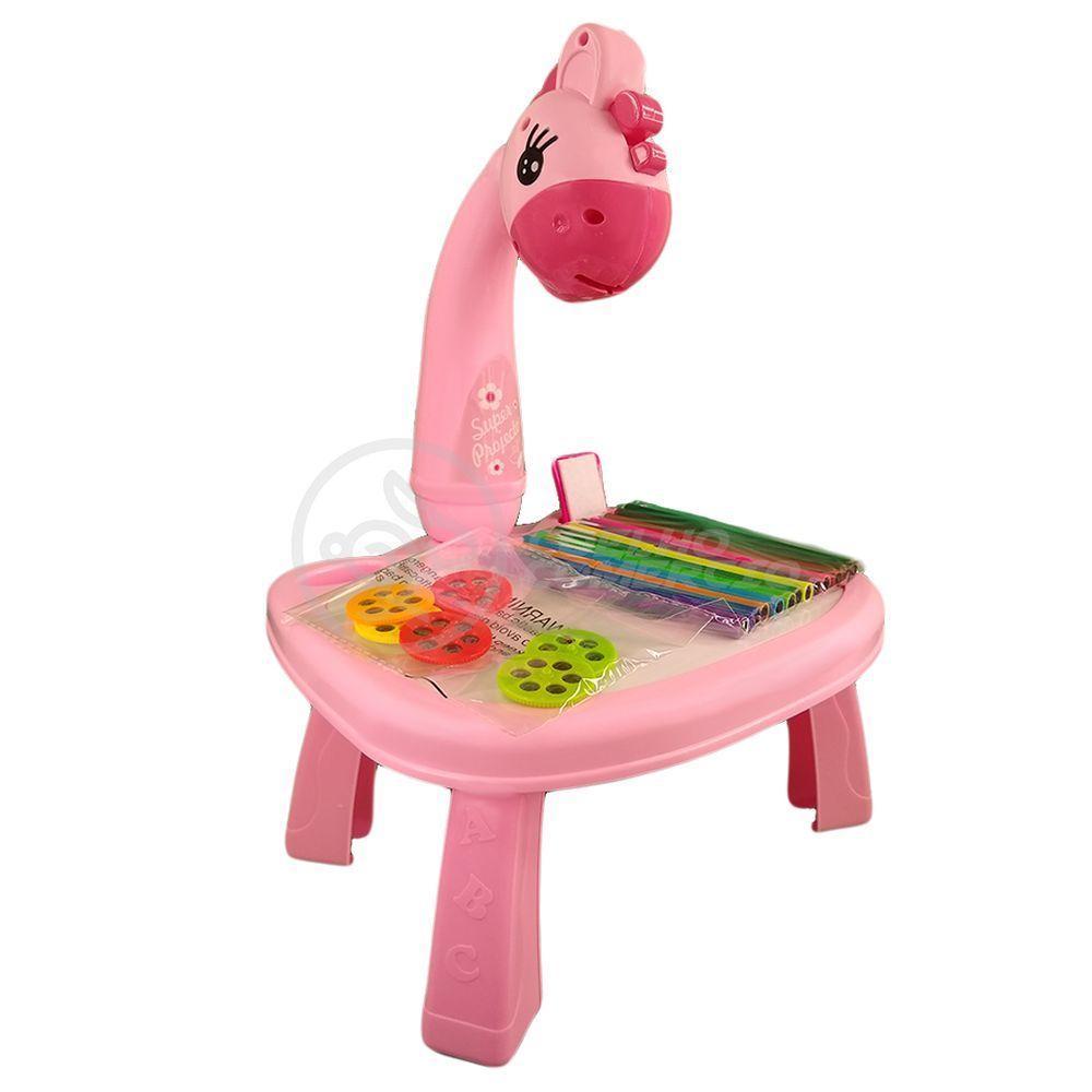 Projetor Para Desenho Infantil Mesa Pintura De Projeção Magica Brinquedos Aprendizagem Girafa Rosa - 5
