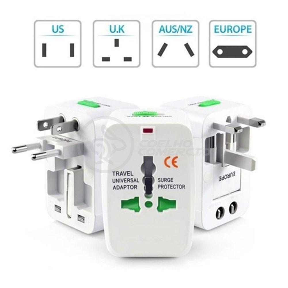 Adaptador Tomada Universal Padrão 150 Países Uk Europa Eua Asia Viagem Bivolt 110/220 Bivolt Aio - 1