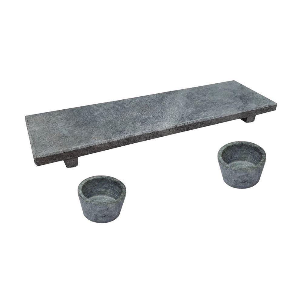 Kit Tabua Gourmet 30X10Cm E 2 Molheiras 50Ml Em Pedra Sabão - 1