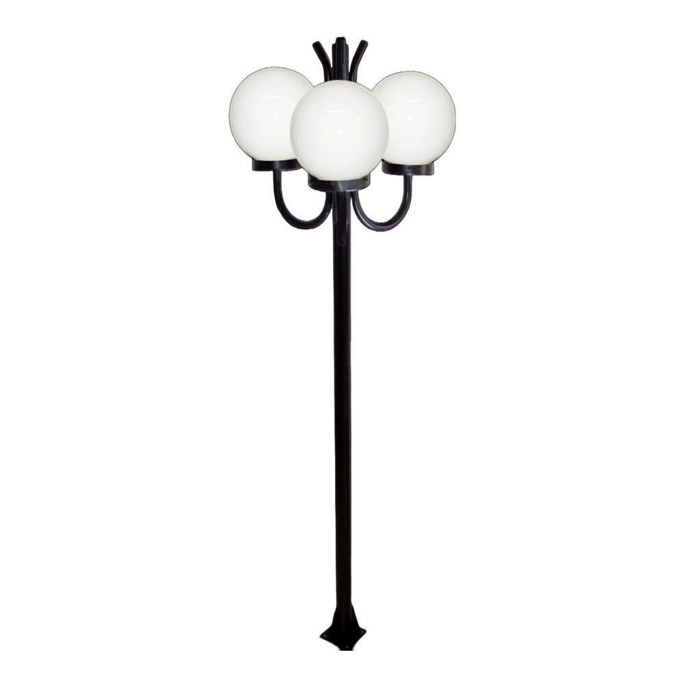 Poste Luminária Globo G Triplo Braço Curvo Cima Preto 200Cm - 1