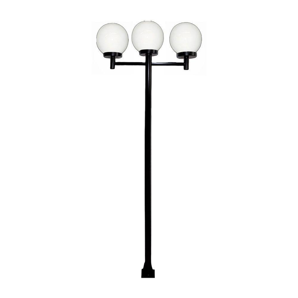 Poste Luminária Triplo Globo G Braço Reto Jardim Preto 200Cm - 1