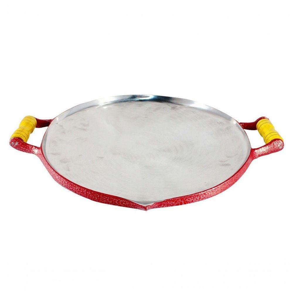 Chapa Disco Arado Alumínio Craqueada Alça Madeira Vermelho - 1