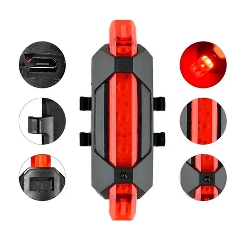 Kit Farol E Sinalizador Led P/Ciclismo Recarregável Traseiro - 3
