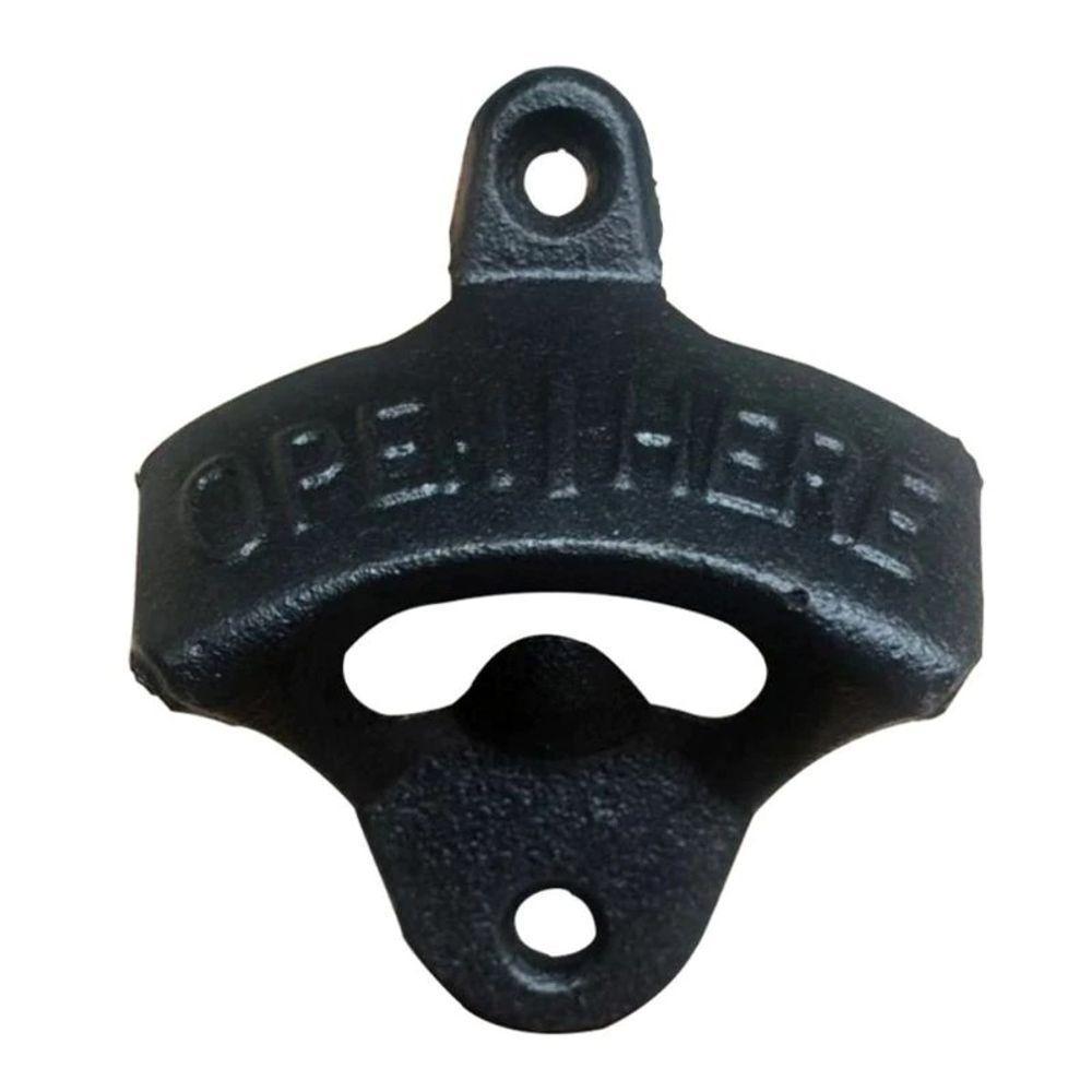 Abridor De Garrafa De Parede Rústico Open Here Preto - 1