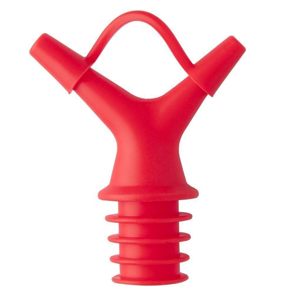 Bico Dosador Duplo Para Garrafas Azeite Vinagre Em Silicone Vermelho - 1