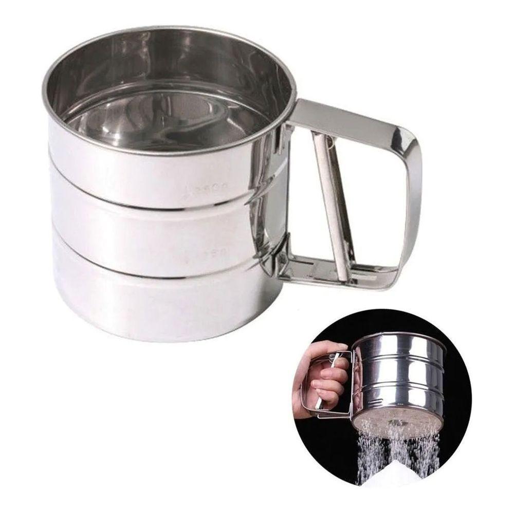 Polvilhador Inox Luxo Caneca Peneira Farinha Com Gatilho - 6