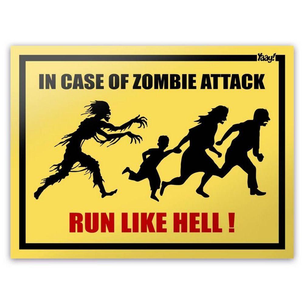 Placa In Case Of Zombie Attack Run Like Hell - 20 X 15 Cm - 1