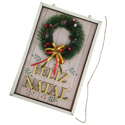 Quadro Decorativo Guirlanda Feliz Natal Natalino Enfeite Pendurar Porta Parede Com Bolinha Casa