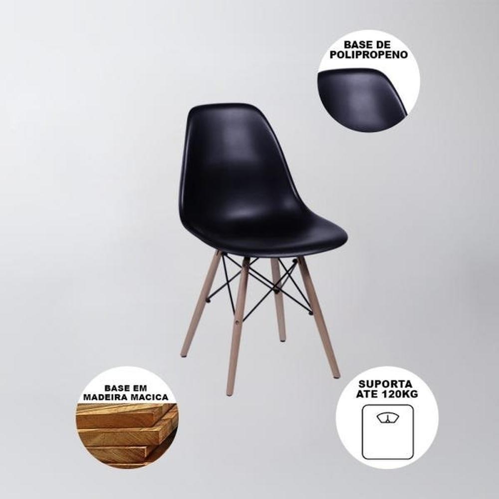 Mesa De Jantar Com 4 Cadeiras Pretas Eames 90cm Base Madeira Tampo Preto - 3