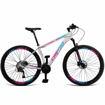 Bicicleta Aro 29 21 Marchas Freio Disco E Suspensão - Branco-azul E Rosa - 15" Branco-azul E Rosa