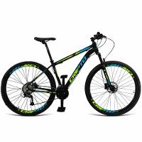 Bicicleta Aro 29 21 Marchas Freios Disco C- Suspensão - Preto-verde E Azul - 15" Preto-verde E Azul - 1