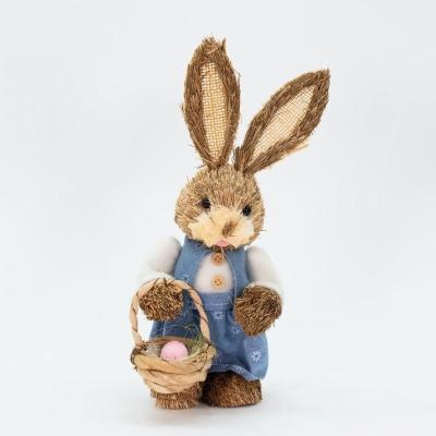 Coelha De Páscoa Palha Decoração Enfeite Coelhinha Jeans 36cm