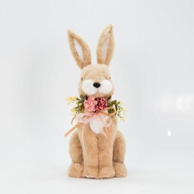Coelho De Páscoa Decoração Enfeite Coelhinho Bege Com Flores 43cm
