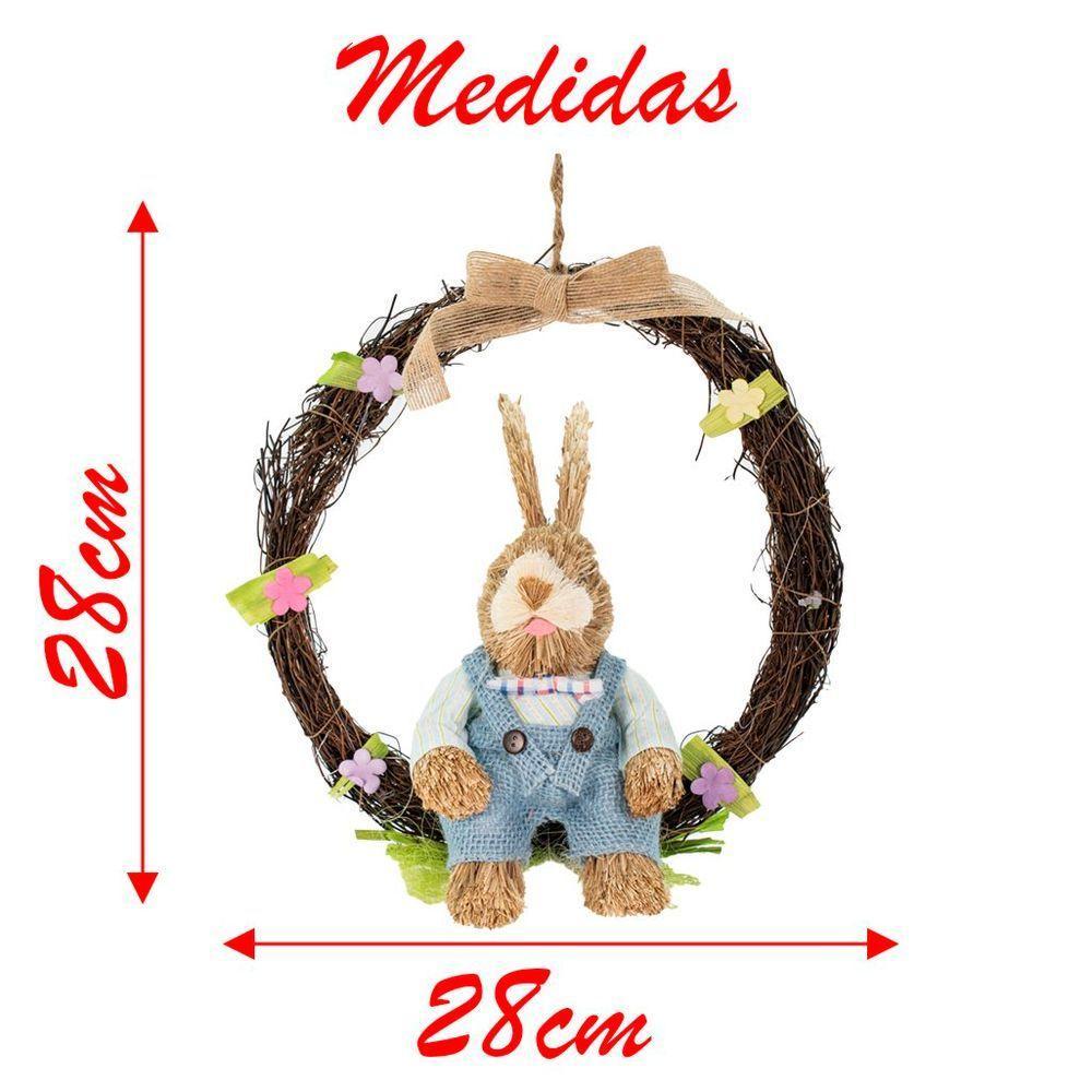 Guirlanda Coelho De Páscoa Decoração Enfeite Em Palha 28cm - 2