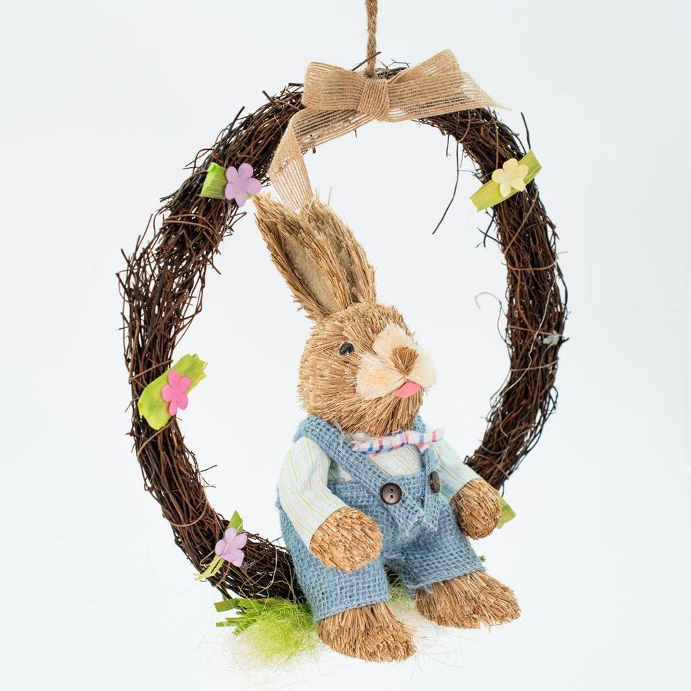 Guirlanda Coelho De Páscoa Decoração Enfeite Em Palha 28cm - 3