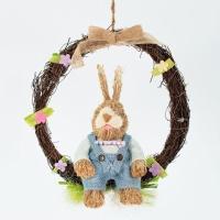 Guirlanda Coelho De Páscoa Decoração Enfeite Em Palha 28cm - 1