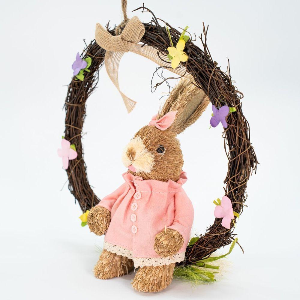 Guirlanda Coelha De Páscoa Em Palha Decoração Enfeite 28cm - 4