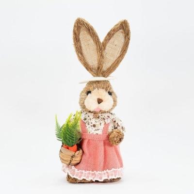 Coelha De Páscoa Decoração Em Palha Coelhinha Fazendeira 48cm