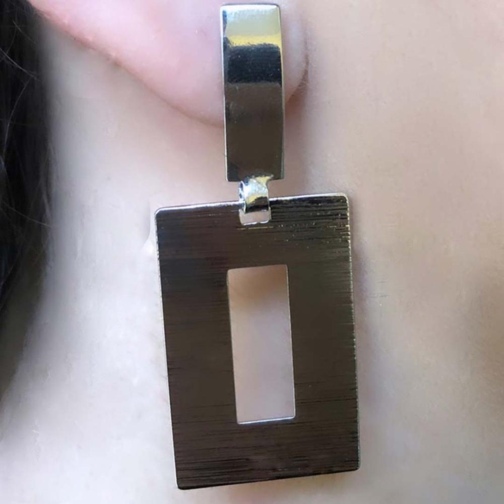 Brinco Com Fio Retangular Folheado Em Ródio Branco [f027] - 3