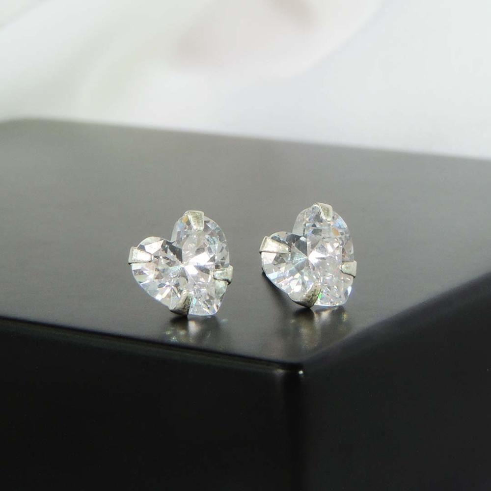 Brinco De Coração Grande Com Zircônia Em Prata 925 [f027] - 2