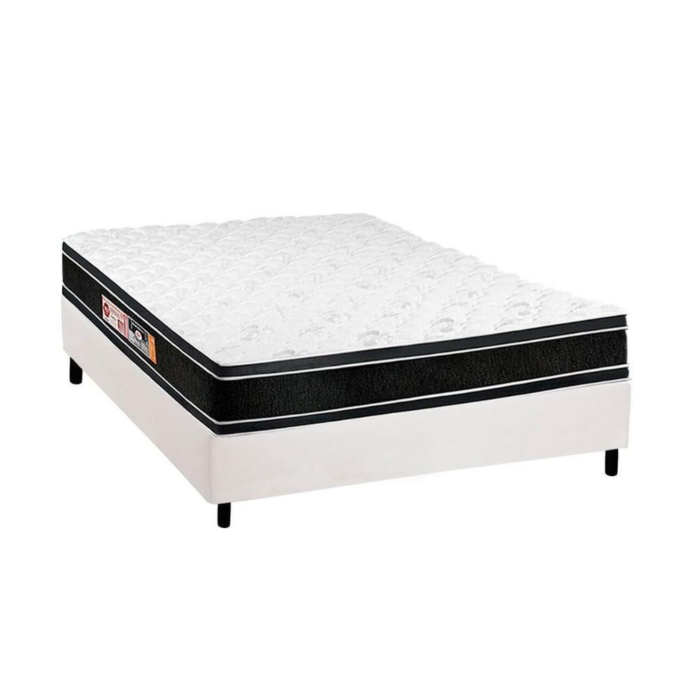 Cama Box Casal: Colchão Espuma Castor D33 Black e White Double Face + Base CRC Courano White(138x188) - 1