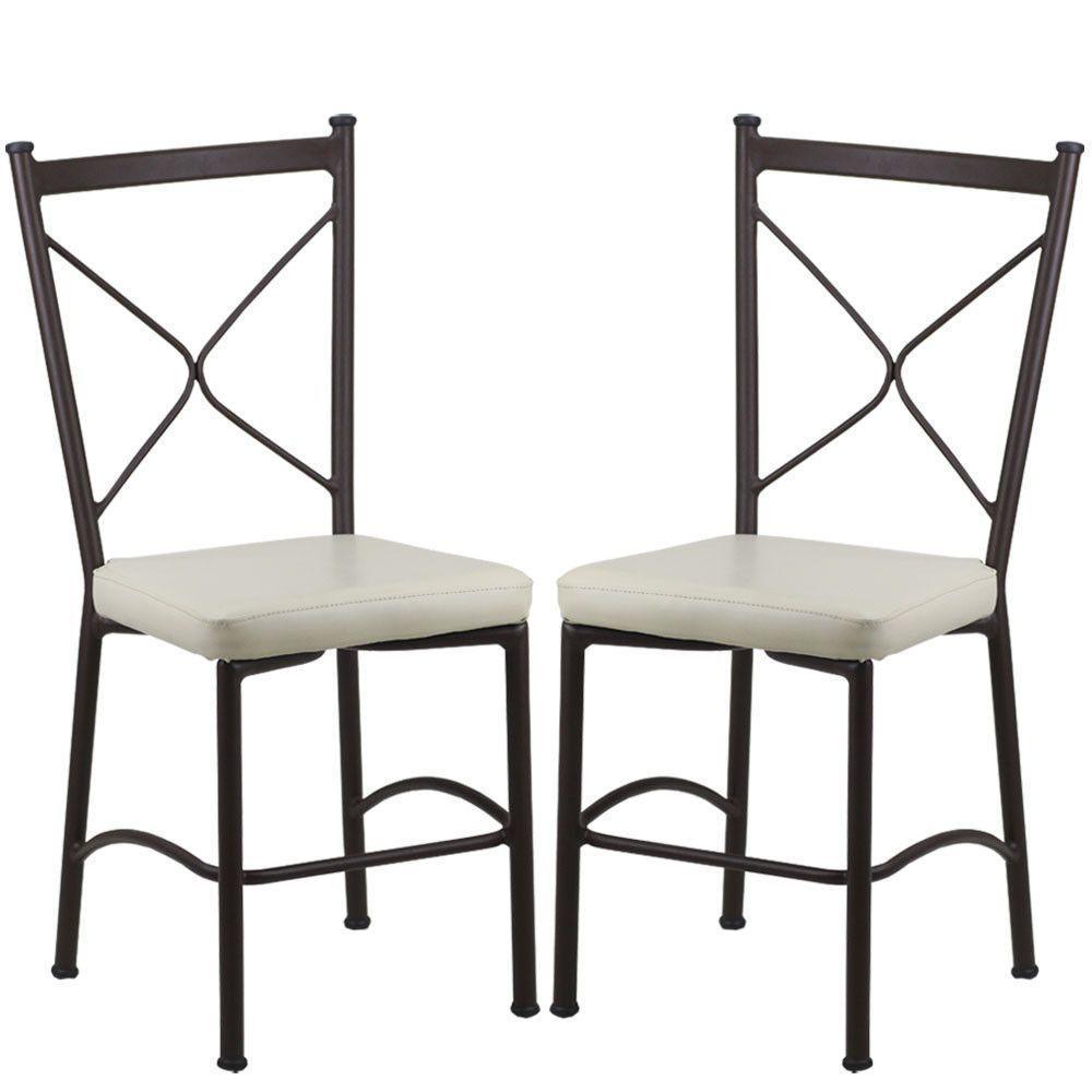 Kit 2 Cadeiras Buffet Em Alumínio Marrom Com Bege - 1