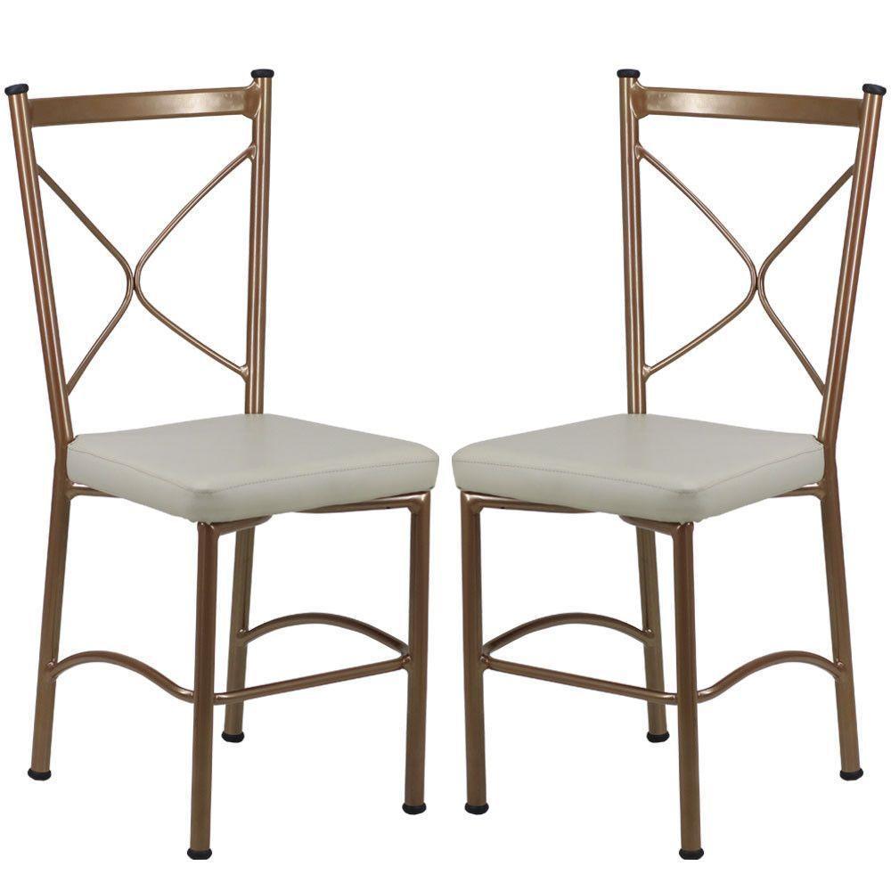 Kit 2 Cadeiras Buffet Em Alumínio Bronze Com Bege - 1