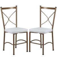 Kit 2 Cadeiras Buffet Em Alumínio Bronze Com Branco - 1