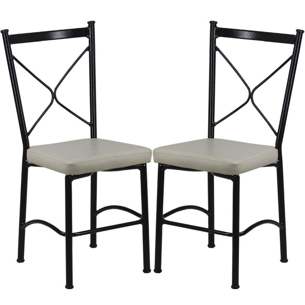 Kit 2 Cadeiras Buffet Em Alumínio Preto Com Bege - 1