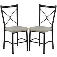 Kit 2 Cadeiras Buffet Em Alumínio Preto Com Bege - 1
