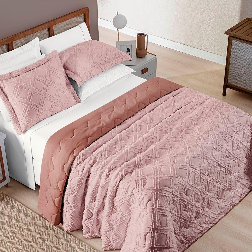 Cobre Leito Casal Harmonia 3 Peças Dupla Face - Rosê - 1