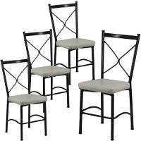 Kit 4 Cadeiras Buffet Em Alumínio Preto Com Bege - 1
